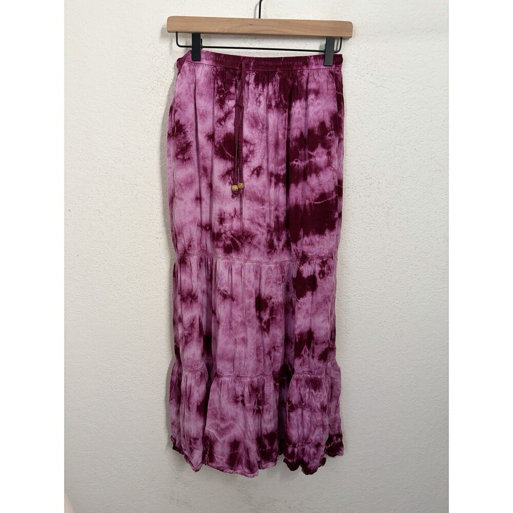 Aviya Womens M Purple Tie Dye Tiered Maxi Skirt Boho Festival Cottagecore Hippie